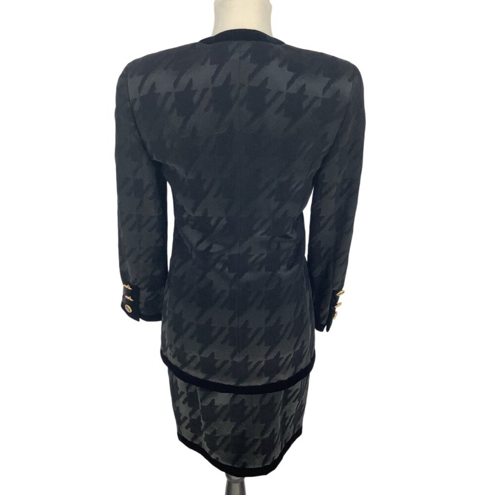 ESCADA Womens 34 US 2 Black Wool Silk Houndstooth Skirt & Blazer Elegant Luxury - Picture 2 of 16